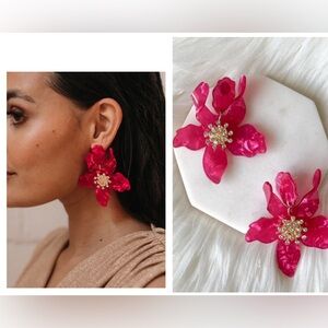 Elegant Hot Pink Acrylic Floral Earrings